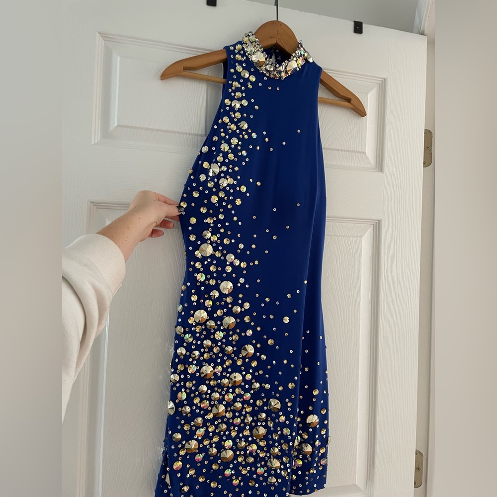 Boutique Blue & Bling Halter Neck Dress